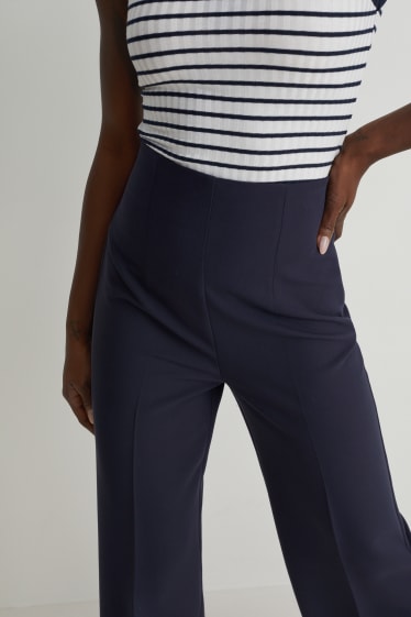 Women - Trousers - high waist - wide leg - dark blue