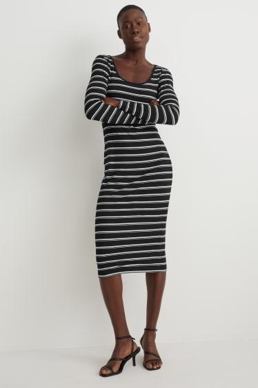 Damen - Figurbetontes Kleid - gestreift - schwarz