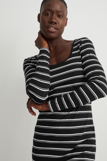 Damen - Figurbetontes Kleid - gestreift - schwarz