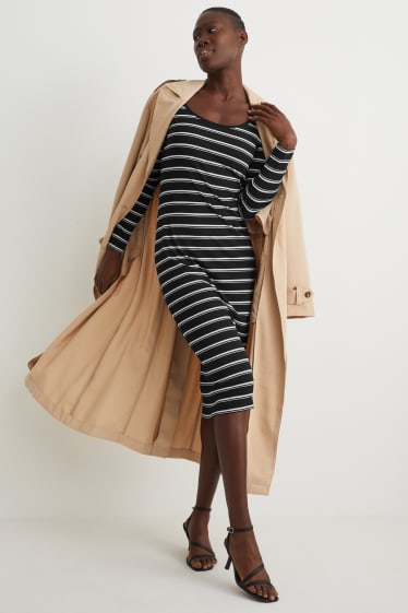 Damen - Figurbetontes Kleid - gestreift - schwarz