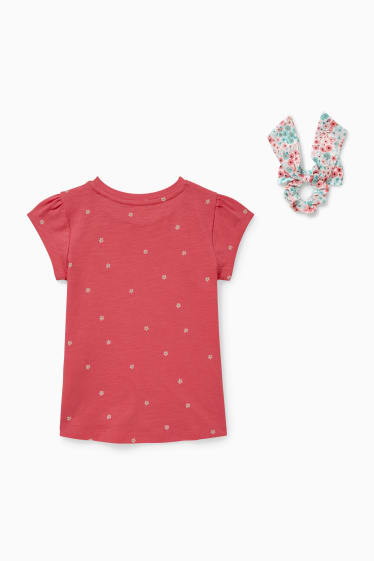 Kinderen: meisjes - Set - T-shirt en scrunchie - 2-delig - fuchsiarood