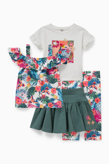 Enfants filles - Ensemble - haut, T-shirt, jupe et leggings - 4 pièces - blanc