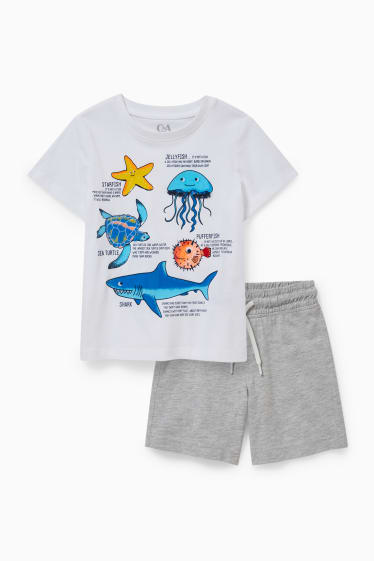 Kinder - Set - Kurzarmshirt und Sweatshorts - 2 teilig - weiss