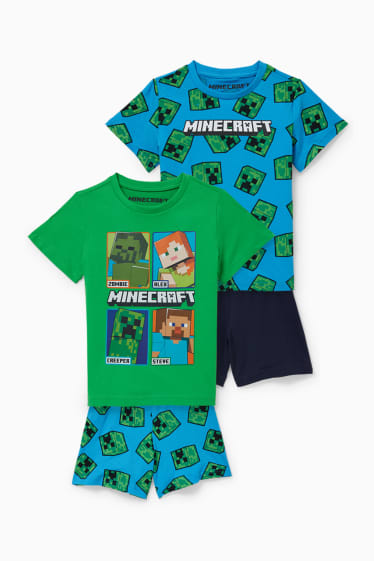 Dzieci - Wielopak 2 szt. - Minecraft - krótka piżamka - 4 części - zielony