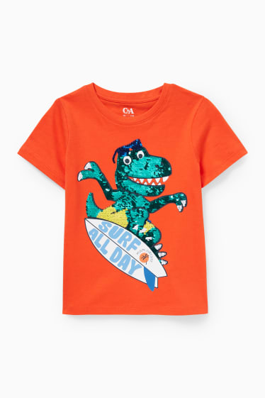 Enfants garçons - Dinosaure - T-shirt - matière brillante - orange