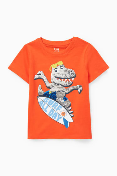 Enfants garçons - Dinosaure - T-shirt - matière brillante - orange