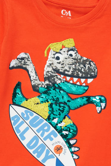 Enfants garçons - Dinosaure - T-shirt - matière brillante - orange