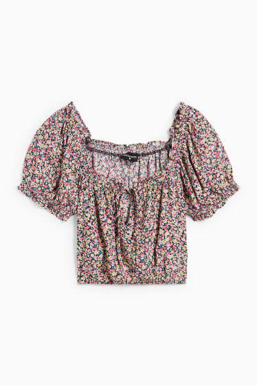 Nastolatki - CLOCKHOUSE - krótka bluzka - w kwiatki - kolorowy