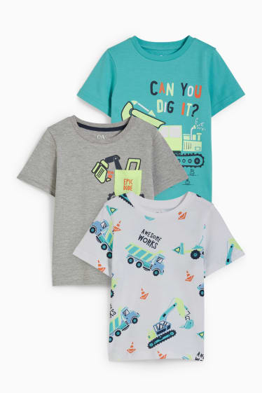 Enfants garçons - Lot de 3 - tractopelles - T-shirts - turquoise