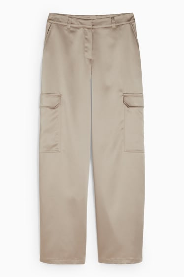 Donna - Pantaloni cargo in raso - vita bassa - gamba larga - beige