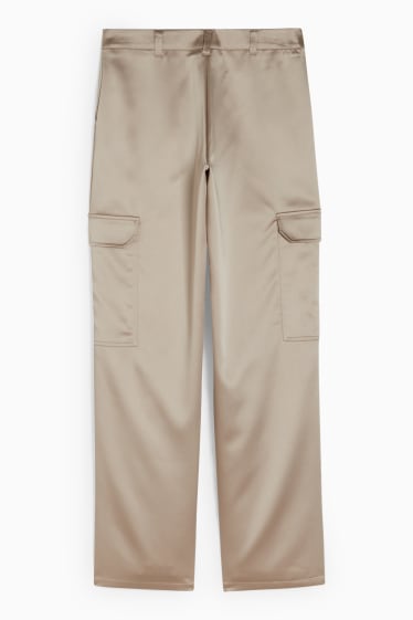 Donna - Pantaloni cargo in raso - vita bassa - gamba larga - beige