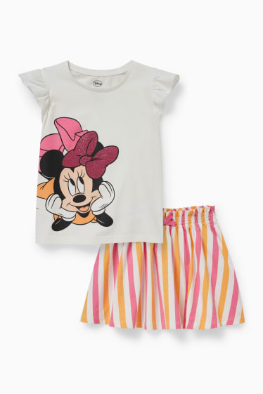 Kinderen: meisjes - Minnie Mouse - set - T-shirt en rok - 2-delig - crème wit
