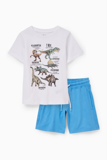 Dzieci - Dinozaur - zestaw - koszulka z krótkim rękawem i szorty - 2 części - biały