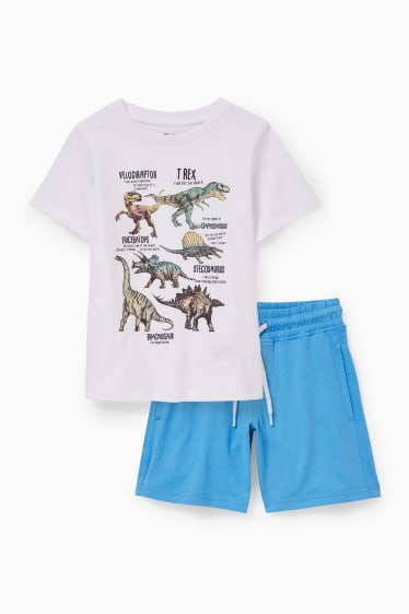 Children - Dinosaur - set - short sleeve T-shirt and shorts - 2 piece - white