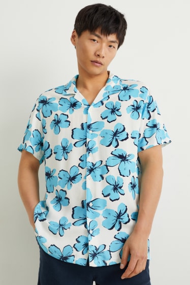 Heren - Overhemd - slim fit - reverskraag - wit / lichtblauw