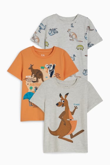 Kinderen: jongens - Set van 3 - T-shirt - oranje / grijs