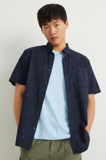 Heren - Overhemd - regular fit - button-down - donkerblauw