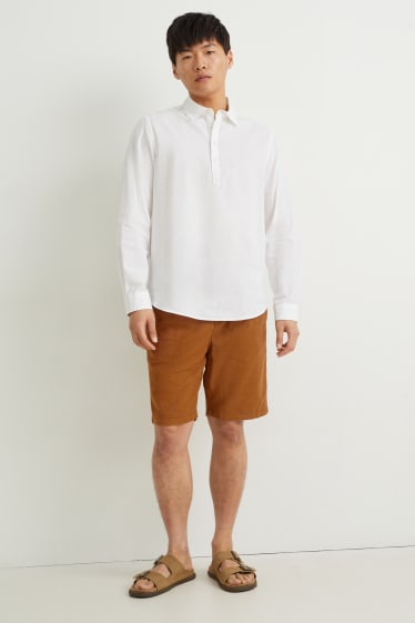 Men - Shorts - linen blend - dark brown