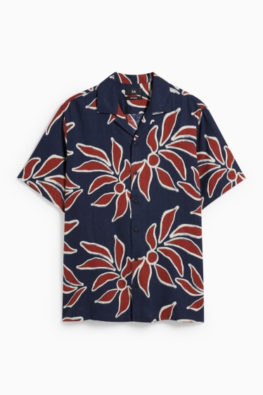 Heren - Overhemd - regular fit - reverskraag - linnenmix - donkerblauw