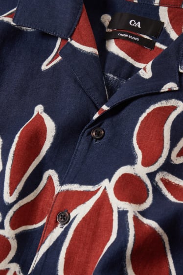 Heren - Overhemd - regular fit - reverskraag - linnenmix - donkerblauw
