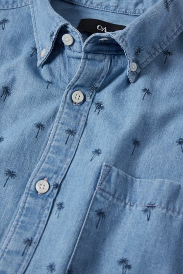Hommes - Chemise en jean - regular fit - col button-down - bleu