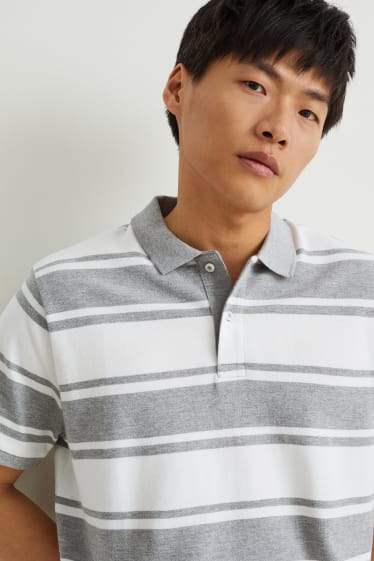 Herren - Poloshirt - gestreift - weiss / grau