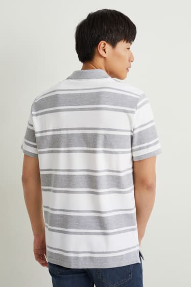 Herren - Poloshirt - gestreift - weiss / grau