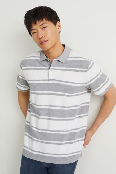 Herren - Poloshirt - gestreift - weiss / grau