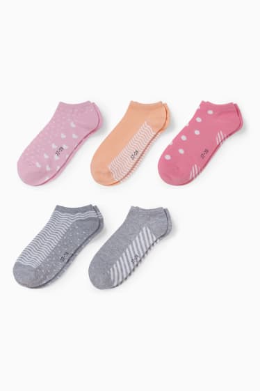 Enfants - Lot de 5 paires - socquettes de sport - à motif - rose