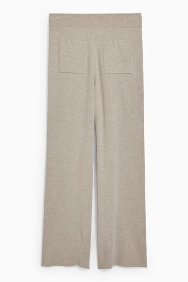 Dámské - Pletené kalhoty - comfort fit - béžová-žíhaná