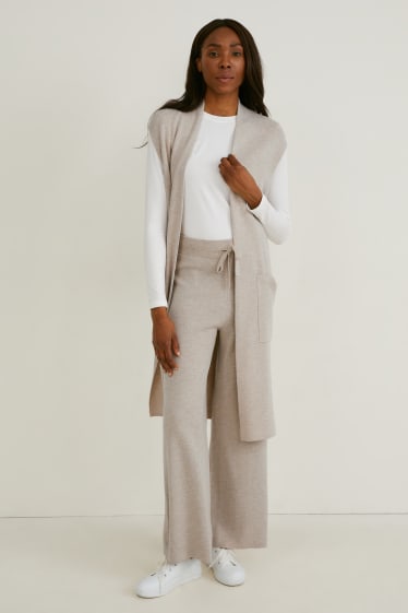 Women - Knitted trousers - comfort fit - beige-melange