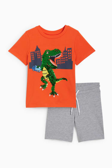 Bambini - Dinosauri - set - t-shirt e shorts - 2 pezzi - arancio scuro