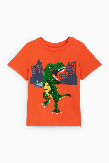 Dětské - Motiv dinosaura - souprava - tričko s krátkým rukávem a šortky - 2dílná - tmavě oranžová