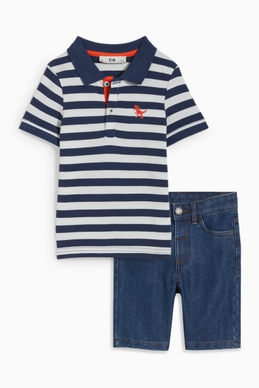 Kinder Jungen - Set - Poloshirt und Jeans-Shorts - 2 teilig - dunkelblau