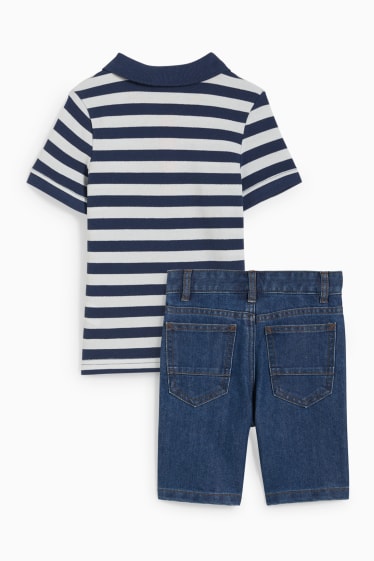 Kinder Jungen - Set - Poloshirt und Jeans-Shorts - 2 teilig - dunkelblau