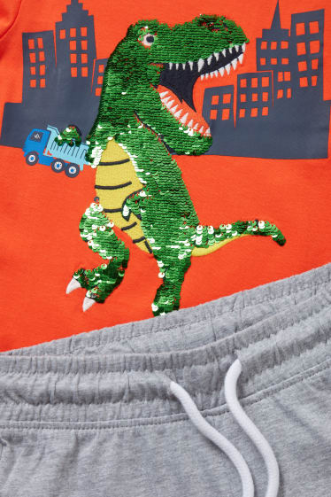 Dzieci - Dinozaur - zestaw - koszulka z krótkim rękawem i szorty - 2 części - ciemnopomarańczowy