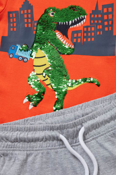 Kinderen: jongens - Dino - set - T-shirt en short - 2-delig - donker oranje