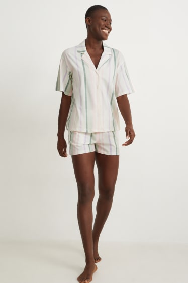 Dámské - Letní pyžamo - pruhované - krémově bílá