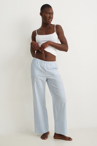 Femmes - Pantalon de pyjama - à rayures - blanc / bleu clair