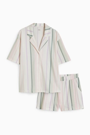 Dámské - Letní pyžamo - pruhované - krémově bílá