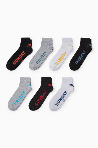 Pánské - Multipack 7 ks - nízké ponožky s motivem - dny v týdnu - černá