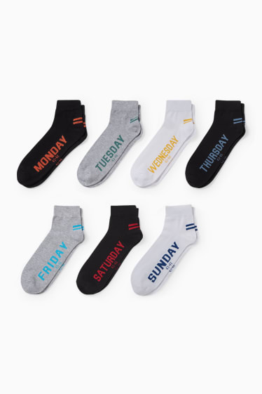 Herren - Multipack 7er - Kurzsocken mit Motiv - Wochentage - schwarz