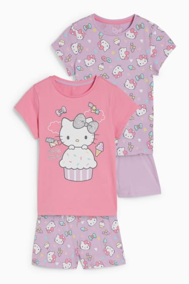 Kinderen - Set van 2 - Hello Kitty - shortama - 4-delig - fuchsiarood