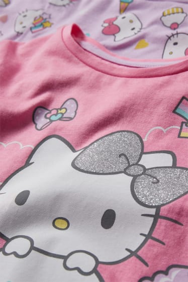 Bambine - Confezione da 2 - Hello Kitty - pigiama con pantaloni corti - 4 pezzi - fucsia