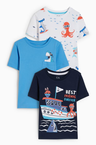 Enfants - Lot de 3 - T-shirts - bleu foncé