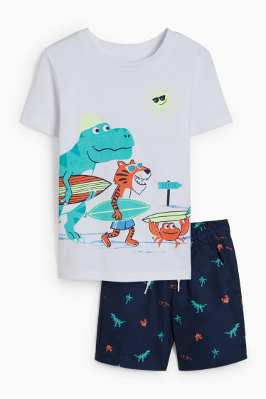 Kinder Jungen - Dino - Set - Kurzarmshirt und Shorts - 2 teilig - dunkelblau