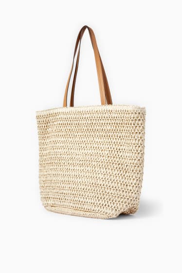 Mujer - Bolso shopper de paja - beige claro