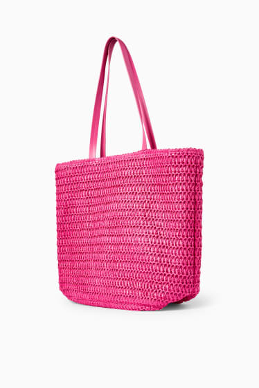 Women - Straw shopper - pink