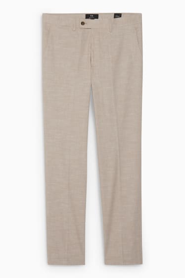 Pánské - Oblekové kalhoty - regular fit - Flex - Směs bavlny a lnu - světle béžová