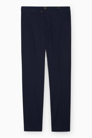 Hommes - Pantalon de costume - regular fit - Flex  - mélange de lin et de coton - bleu foncé
